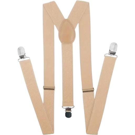 Malu Shoes bretelle da uomo regolabili beige elastiche con clip in metallo forma a x extra forte moda