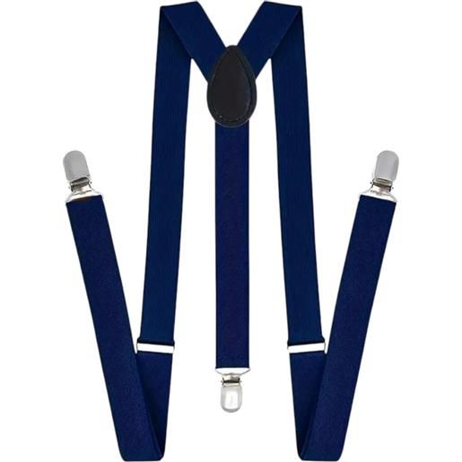 Malu Shoes bretelle da uomo regolabili blu con clip in metallo forma a x extra forte moda