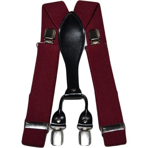 Malu Shoes bretelle da uomo regolabili bordeau con clip in metallo forma a x extra forte moda