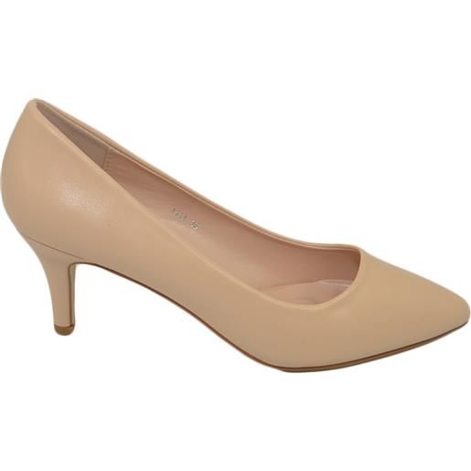 Malu Shoes decollete' scarpe donna a punta nude tacco a spillo midi 5 cm in pelle matte comodo per cerimonie eventi ufficio