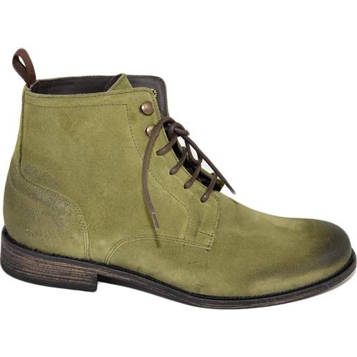 LUISANTIAGO anfibi stivali uomo n02 ls luisantiago vera pelle scamosciata verde spazzolato ganci ottone suola cuoio retro' dandy