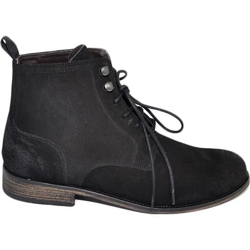 LUISANTIAGO anfibi stivali uomo n02 ls luisantiago vera pelle scamosciata nero spazzolato ganci antracite suola cuoio retro' dandy