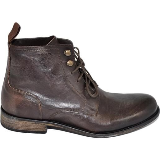 LUISANTIAGO anfibi stivali uomo n02 ls luisantiago vera pelle di capra marrone spazzolato ganci ottone suola cuoio retro' dandy