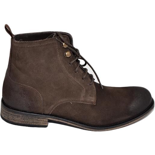 LUISANTIAGO anfibi stivali uomo n02 ls luisantiago vera pelle scamosciata marrone spazzolato ganci ottone suola cuoio retro' dandy