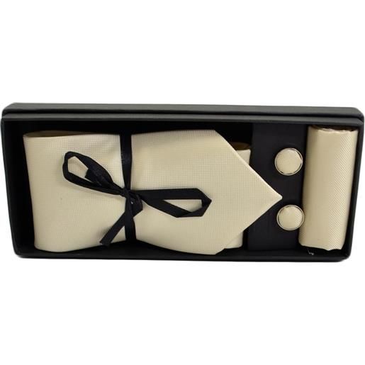 Malu Shoes set cravatta uomo elegante in beige puntinato con gemelli e pochette per cerimonie eventi