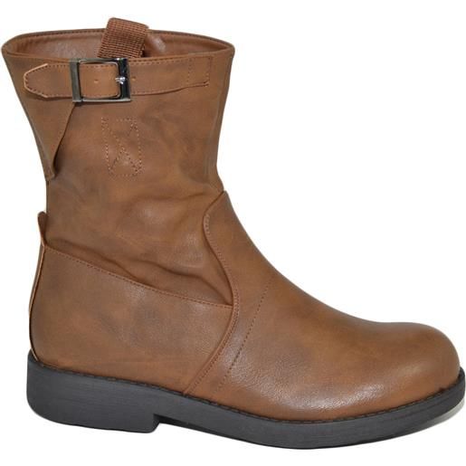 Malu Shoes stivaletto biker donna corto linea basic semplicecuoio con zip fondo gomma comfort comodo fibbia moda casual