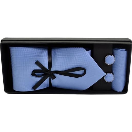 Malu Shoes set cravatta uomo elegante in raso celeste puntinato con gemelli e pochette per cerimonie eventi