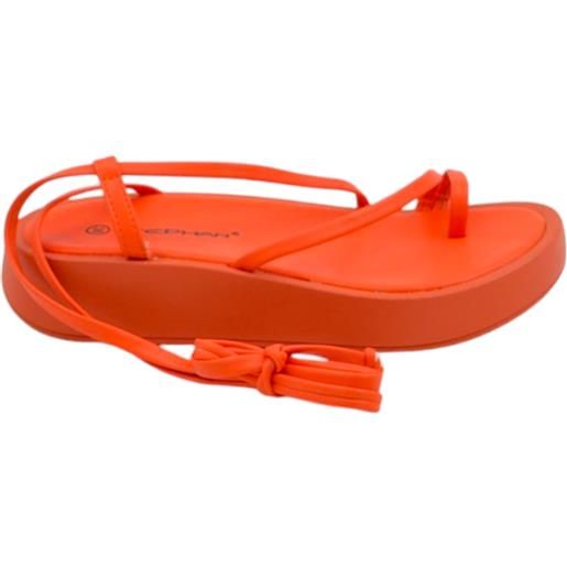 Malu Shoes sandali donna arancione con platform 2 cm con fasce sottili incrociate e lacci alla schiava al polpaccio moda