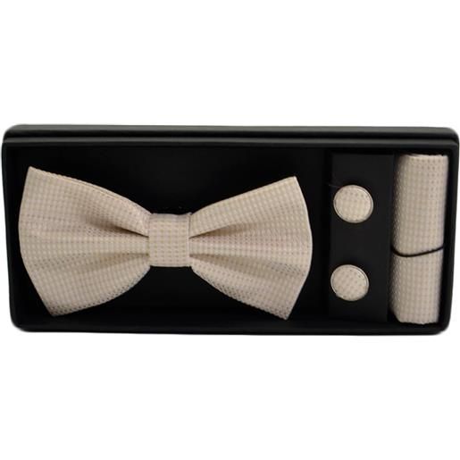 Malu Shoes set coordinato uomo papillon con gemelli e pochette beige elegante cerimonia