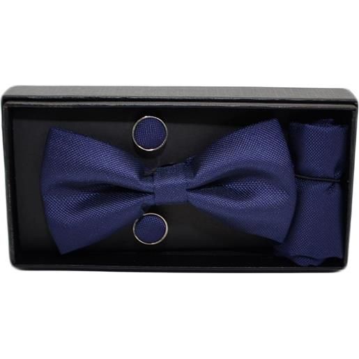 Malu Shoes set coordinato uomo papillon con gemelli e pochette blu basic elegante cerimonia