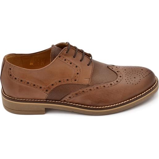 Malu Shoes scarpa derby uomo stringata cuoio con puntinatura centrale in vera pelle fondo in gomma sottile classico sportivo