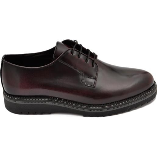 LUISANTIAGO scarpe stringate uomo classico sportivo in vera pelle liscia semilucida bordeaux derby con suola alta zigrinata bicolore