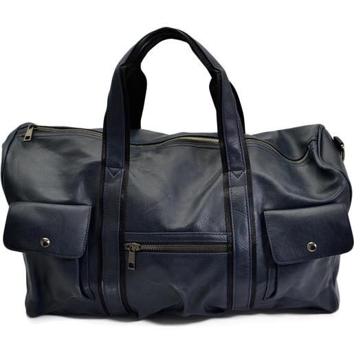 Malu Shoes borsone blu uomo borsa grande in ecopelle con tasche portaoggetti tracolla vintage voli tracolla regolabile e ganci zip