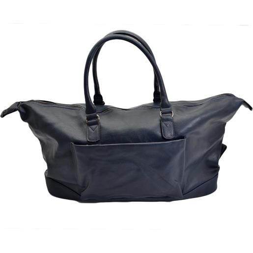 Malu Shoes borsone blu uomo borsa grande in ecopelle da viaggio con tracolla vintage voli tracolla regolabile e ganci zip