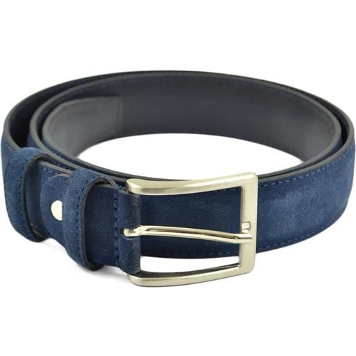 Malu Shoes cintura uomo blu in pelle scamosciata e tela regolabile fibbia in acciaio nickel free made in italy business man