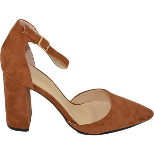 Malu Shoes decollete' scarpa donna ecopelle scamosciata cuoio punta tacco largo comodo con cinturino alla caviglia linea glamour