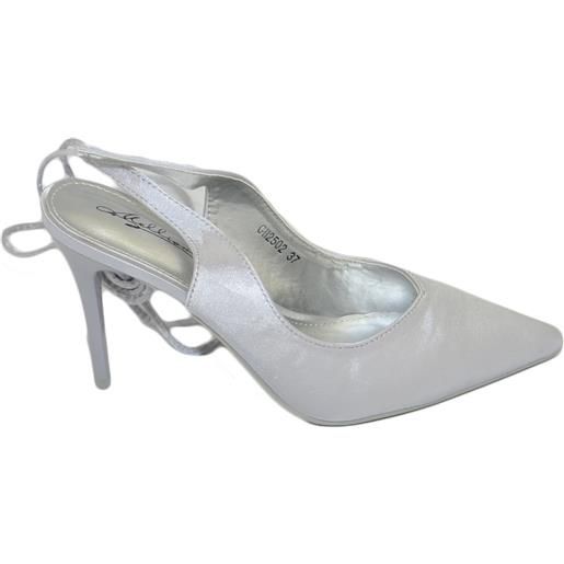 Malu Shoes Decollete' donna scarpa beige a punta in camoscio tallone aperto allacciatura schiava caviglia lacci sandalo tacco 10 cm