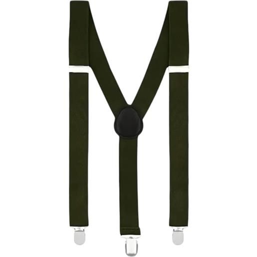 Malu Shoes bretelle da uomo regolabili verde con clip in metallo forma a x extra forte moda