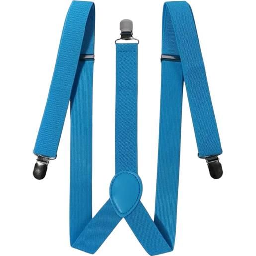 Malu Shoes bretelle da uomo regolabili azzurro con clip in metallo forma a x extra forte moda