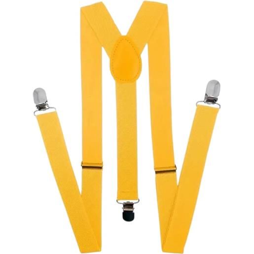 Malu Shoes bretelle da uomo regolabili gialle con clip in metallo forma a x extra forte moda