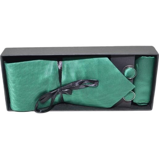 Malu Shoes set cravatta uomo elegante in raso verde puntinato con gemelli e pochette per cerimonie eventi