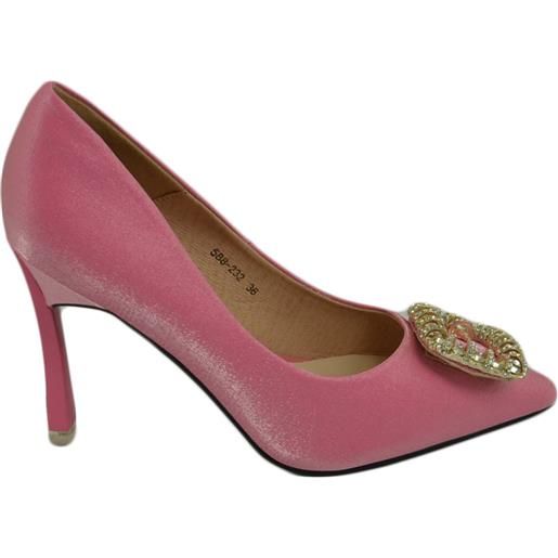 Malu Shoes scarpe decollete donna fucsia elegante gioiello fermaglio quadrato constrass punta tacco spillo 12 moda cerimonia