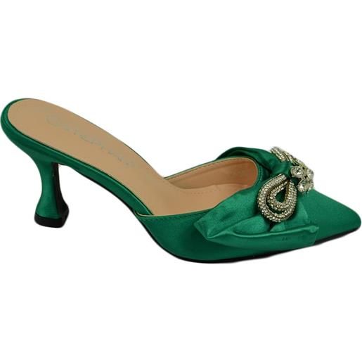 Malu Shoes decollete' donna verde open toe tacco 6 cm elegnte fiocco in tessuto con fermaglio comodo moda giovane