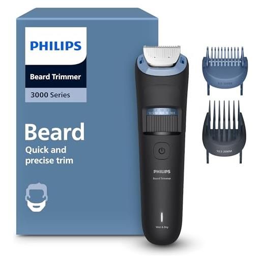 Philips regolabarba Philips serie 3000 - lame in metallo autoaffilanti, 40 impostazioni di lunghezza, pettine lift&trim, 100% impermeabile, indicatore della batteria, ricarica usb, modello bt3660/15