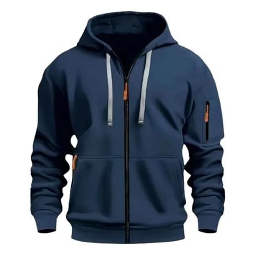 MakingDa felpa con cappuccio da uomo con zip pullover tasche maniche lunghe zip-up polsini camicie felpa pile tinta unita vestibilità regolare casual felpa con cappuccio top, blu navy, xl