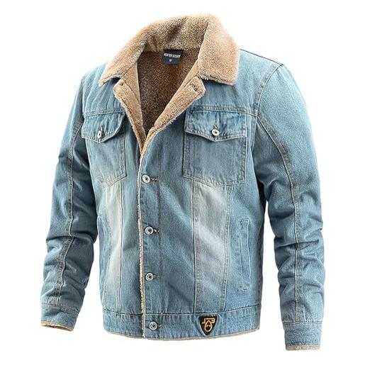 Jamron uomo inverno giacca jeans foderata in pile imbottite con collo giacca denim in felpa calda con tasche nero s