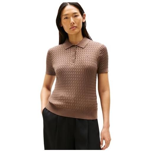 Tommy Hilfiger donna maglietta polo maniche corte cable sweater con chiusura a bottoni, multicolore (dark night navy/ivory silk stp), xs
