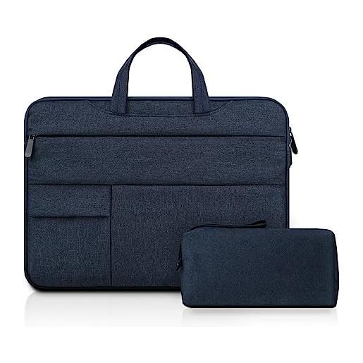 Jooeer 14 pollici custodia laptop con tasca multipla per 14 pollici laptop computer notebook, borsa protettiva impermeabile con maniglia nascosta e tasca per accessori, blu navy