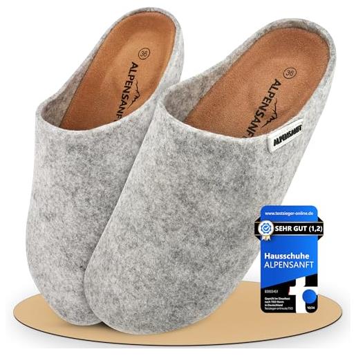 Alpensanft zoccoli da uomo e donna, in feltro, grigio, suola in sughero, unisex (36-45) (grigio, sistema taglie calzature eu, adulto, numero, media, 44)