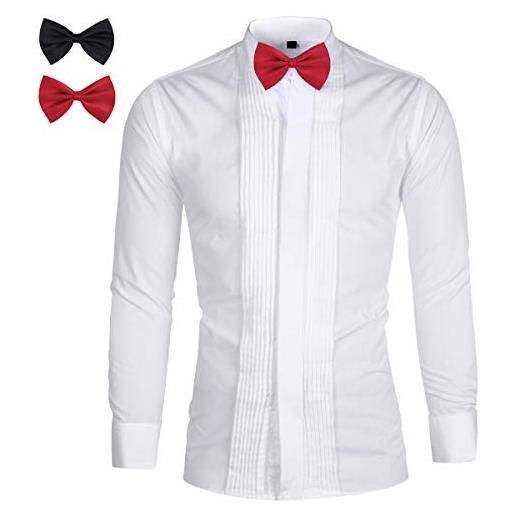 Sliktaa camicie uomo vestite pieghe classiche slim fit cena sera tuxedo camicia da sposa, nero 1, s