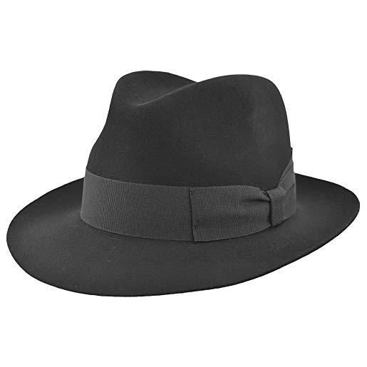 Melegari cappello fedora di feltro di lana | waterproof and crushable | cappello classico two pinch crown | made in italy | uomo donna | autunno inverno (nero, xl)