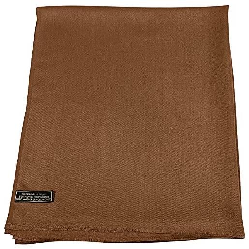 CJ Apparel - scialle con frangia, tinta unita, sciarpa avvolgente, stola, pashmina, copertura per testa e viso, marrone, etichettalia unica