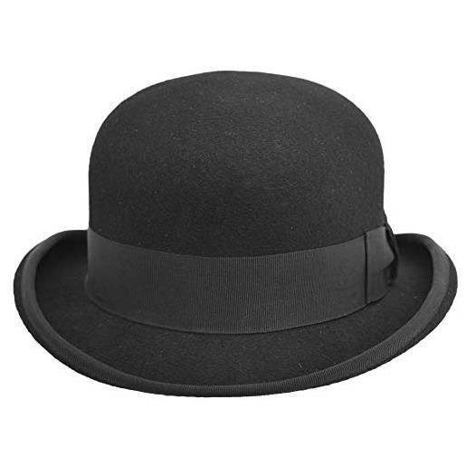 Melegari cappello a bombetta feltro di lana modello laurel & hardy | bombetta inglese | uomo donna| estate inverno (nero, xl (61-62))