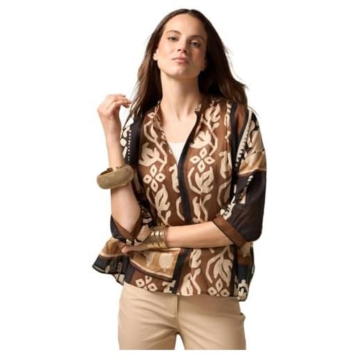 Oltre: blusa boxy in mussola fantasia marrone. 01 stagione primavera estate 2025. 