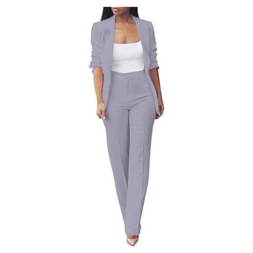 HEONSATI vestito cerimonia donna taglie forti set due pezzi eleganti manica lunga tailleur da lavoro casual oversize complete ufficio giacche e pantalone completo da cerimonia comoda per matrimoni e feste