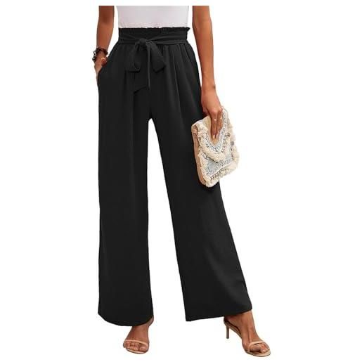 MorFansi pantaloni donna estivi larghi elastico vita alta pantaloni eleganti pantalone casual da spiaggia comodi pants palazzo con tasche (blu scuro, xxl)