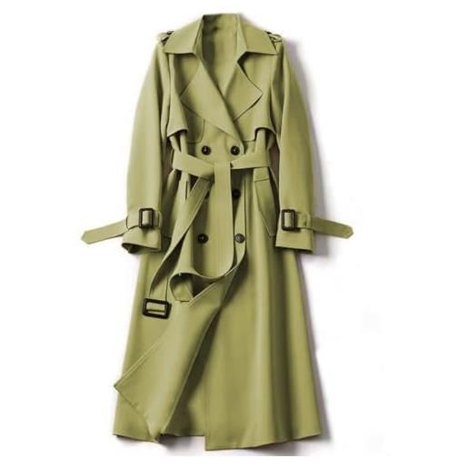 TangDao trench da donna lungo trench casual primaverile da donna in tinta unita trench da donna con revers verde 3xs(etichetta s)