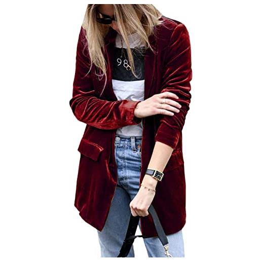 YAOTT donna blazer a maniche lunghe casual aperto sul davanti giacca da lavoro risvolto giacca da abito in velluto vintage aperto davanti a tinta unita cardigan elegante ufficio giacca casuale colore a l