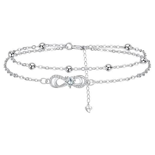 Unendlich U Bracciale Donna Con Simbolo Infinito E Stelle, In Argento Sterling 925, Regolabile 14,5+4 Cm, Gioiello Eleganza