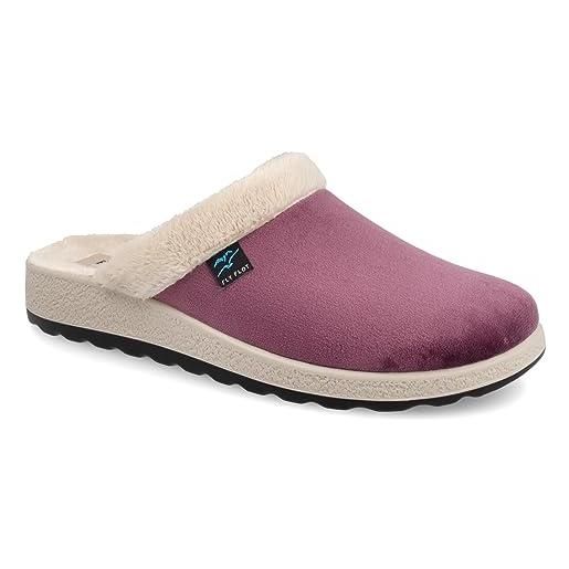 Fly Flot | Classic Woman, Pantofole Donna con Spacco e Logo, Ciabatta con Tomaia in Velluto, Sottopiede imbottito in Pelle Antishock, Blu, 41