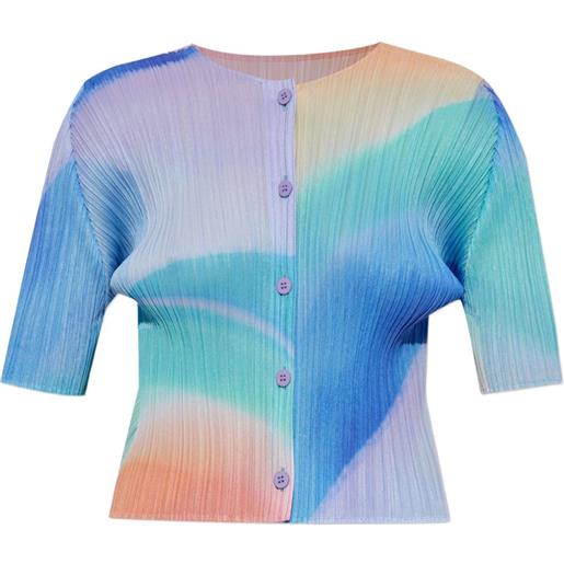 Pleats Please Issey Miyake cardigan plissettato - blu