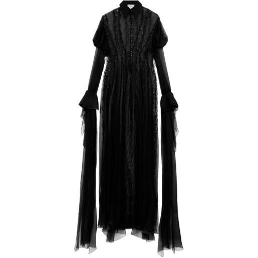 Blumarine lace-panelled puff-sleeve top - nero