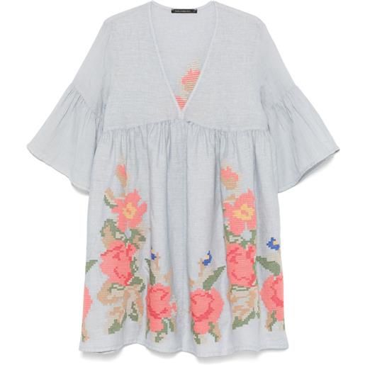 GREEK ARCHAIC KORI abito con ricamo con rose - grigio