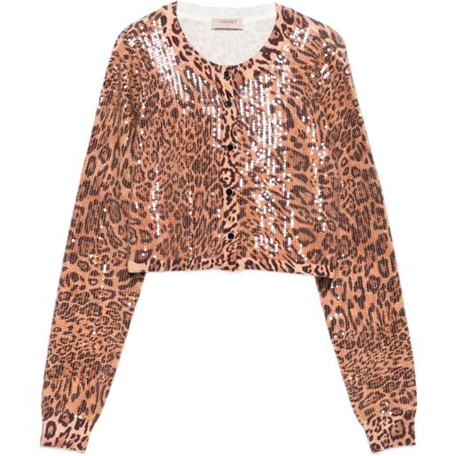 TWINSET cardigan leopardato con paillettes - marrone