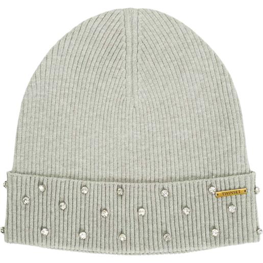 TWINSET cappello in maglia grigio con applicazioni gioiello
