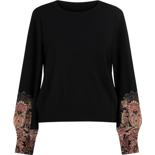 TWINSET maglia nera con maniche fantasia